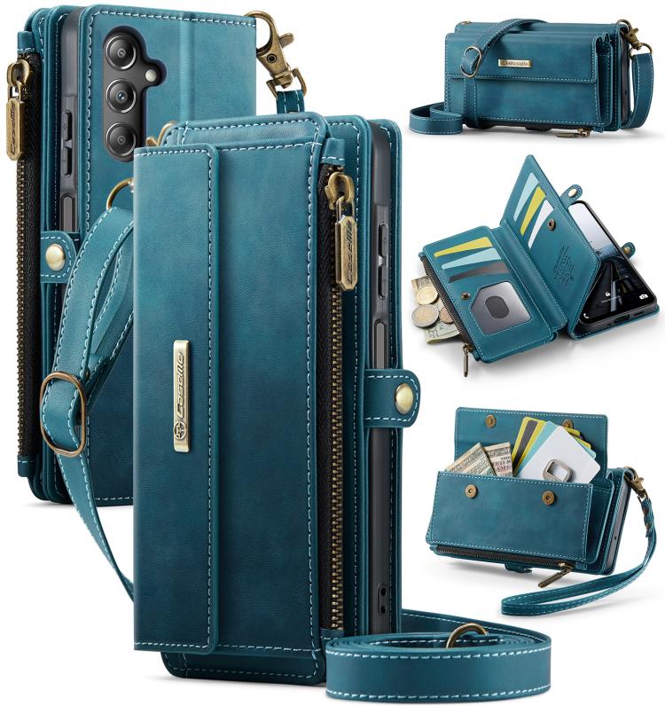CaseMe RFID Blocking Zipper Wallet PU Leather Phone Case with Crossbody Strap - For Samsung Galaxy S25 Edge / A56 / A16 / S25 Ultra
