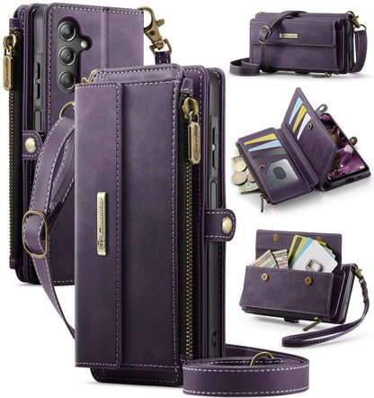 CaseMe RFID Blocking Zipper Wallet PU Leather Phone Case with Crossbody Strap - For Samsung Galaxy S25 Edge / A56 / A16 / S25 Ultra
