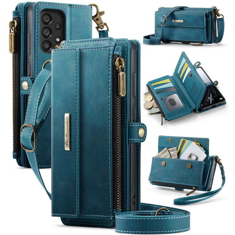 CaseMe RFID Blocking Zipper Wallet PU Leather Phone Case with Crossbody Strap - For Samsung Galaxy S21 FE / A52 / A53 / S21