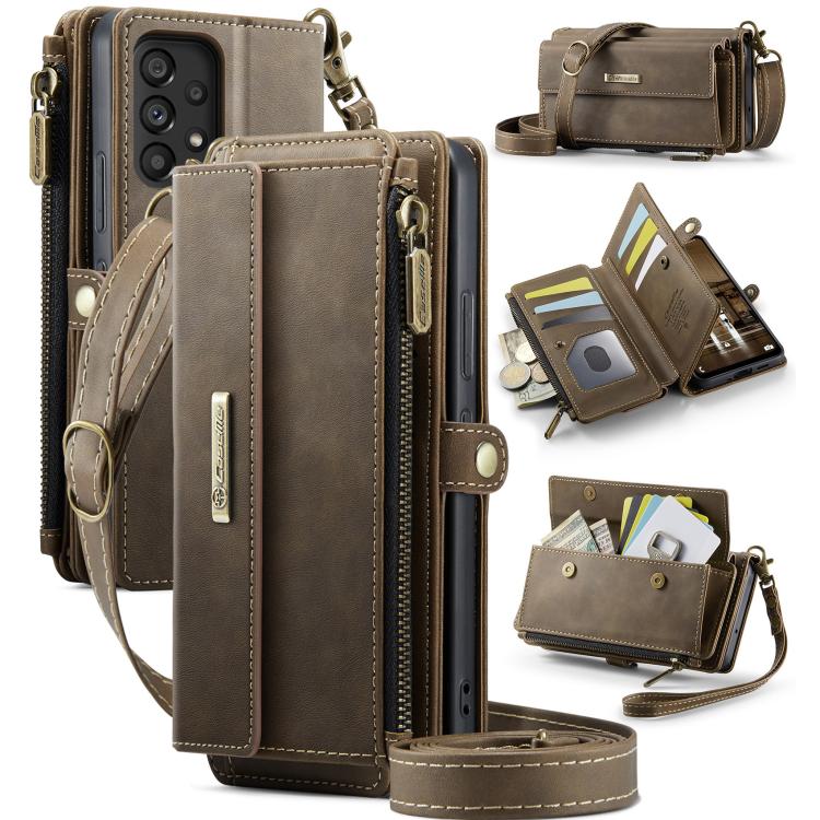 CaseMe RFID Blocking Zipper Wallet PU Leather Phone Case with Crossbody Strap - For Samsung Galaxy S21 FE / A52 / A53 / S21