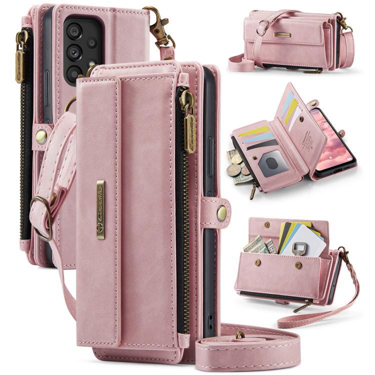 CaseMe RFID Blocking Zipper Wallet PU Leather Phone Case with Crossbody Strap - For Samsung Galaxy S21 FE / A52 / A53 / S21