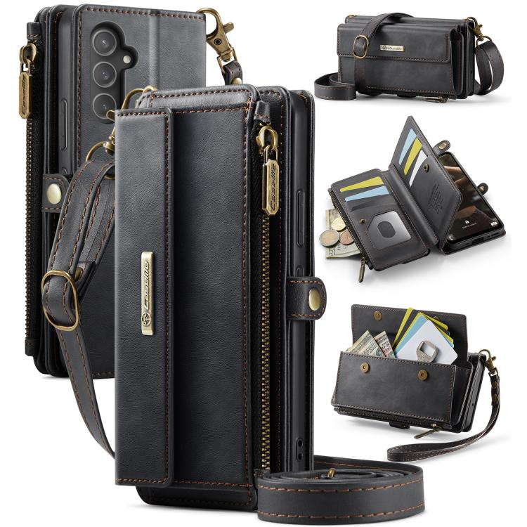 CaseMe RFID Blocking Zipper Wallet PU Leather Phone Case with Crossbody Strap - For Samsung Galaxy S23 FE / A54 / S23 Ultra / S23+