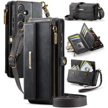 CaseMe RFID Blocking Zipper Wallet PU Leather Phone Case with Crossbody Strap - For Samsung Galaxy S24 FE / A55 / S24 Ultra / A15