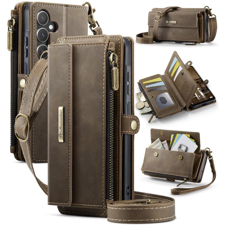 CaseMe RFID Blocking Zipper Wallet PU Leather Phone Case with Crossbody Strap - For Samsung Galaxy S24 FE / A55 / S24 Ultra / A15
