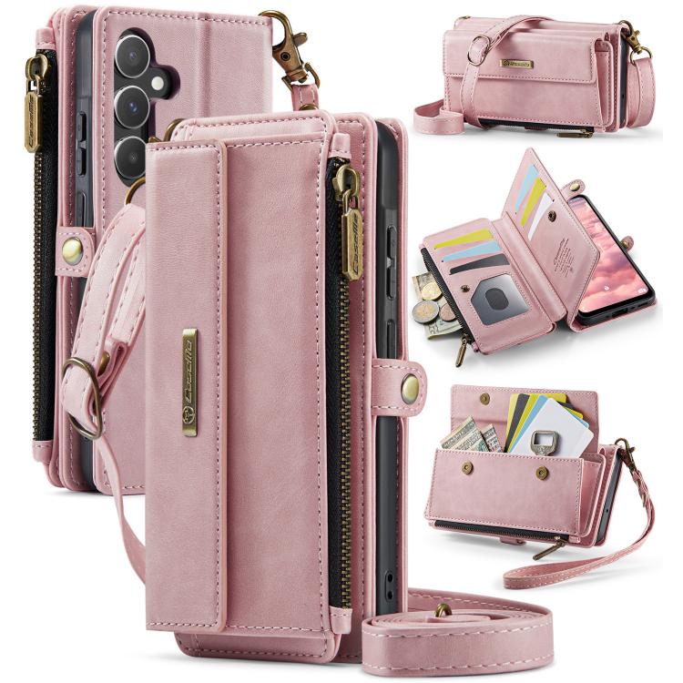 CaseMe RFID Blocking Zipper Wallet PU Leather Phone Case with Crossbody Strap - For Samsung Galaxy S24 FE / A55 / S24 Ultra / A15