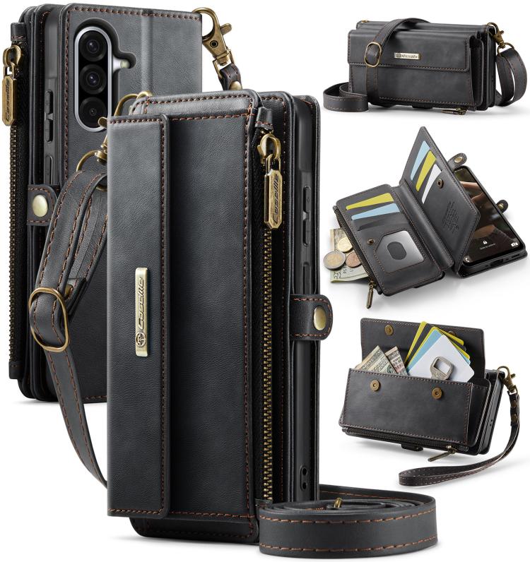 CaseMe RFID Blocking Zipper Wallet PU Leather Phone Case with Crossbody Strap - For Samsung Galaxy S25 Edge / A56 / A16 / S25 Ultra