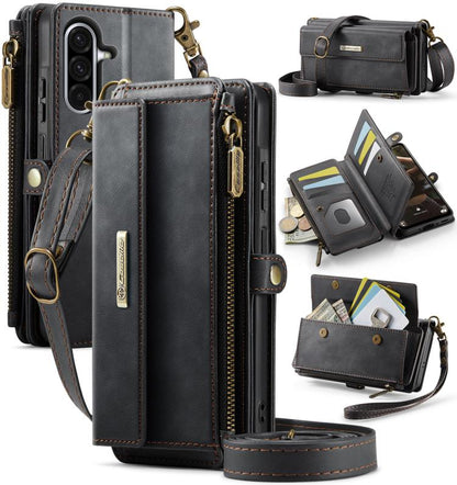 CaseMe RFID Blocking Zipper Wallet PU Leather Phone Case with Crossbody Strap - For Samsung Galaxy S25 Edge / A56 / A16 / S25 Ultra