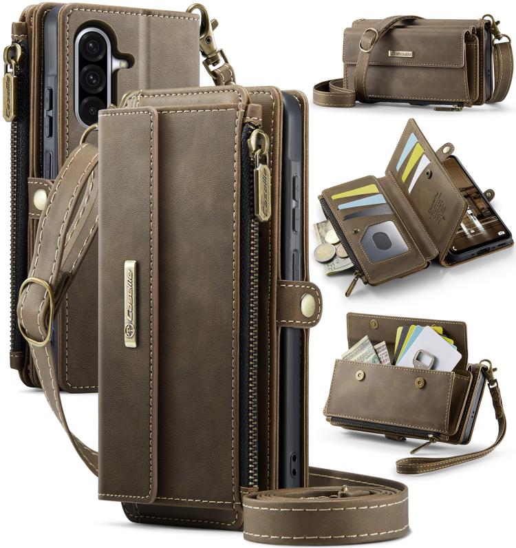 CaseMe RFID Blocking Zipper Wallet PU Leather Phone Case with Crossbody Strap - For Samsung Galaxy S25 Edge / A56 / A16 / S25 Ultra