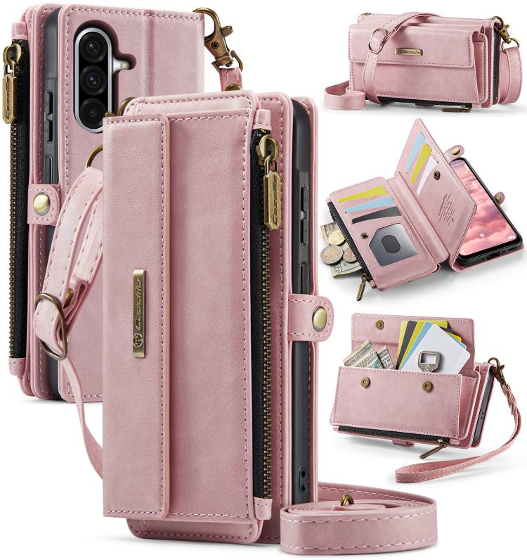 CaseMe RFID Blocking Zipper Wallet PU Leather Phone Case with Crossbody Strap - For Samsung Galaxy S25 Edge / A56 / A16 / S25 Ultra