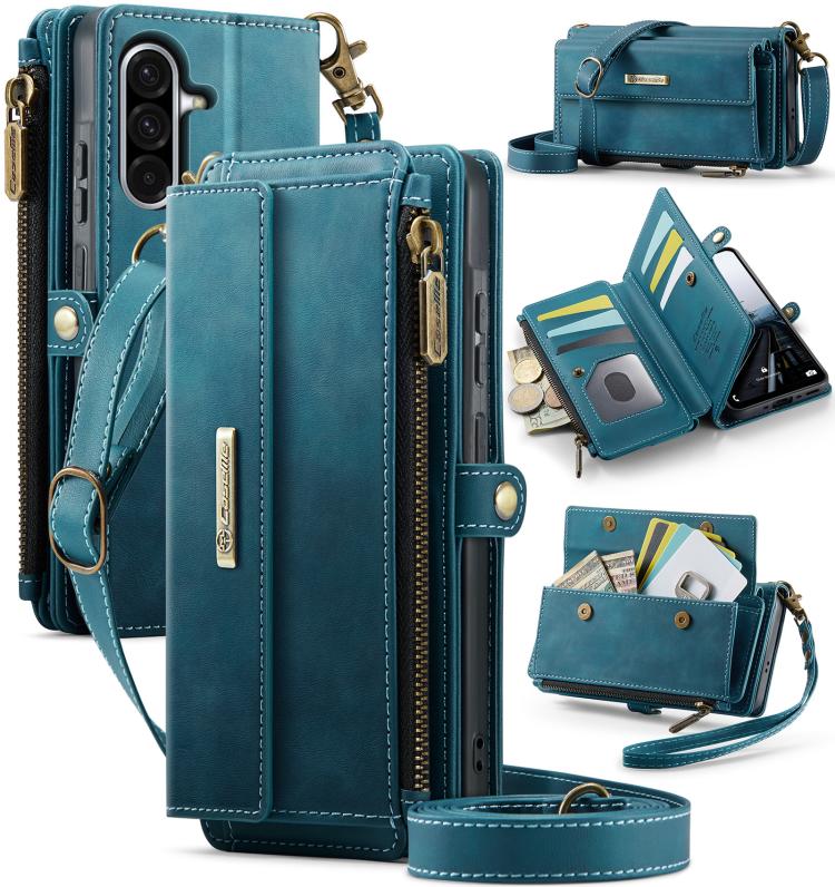 CaseMe RFID Blocking Zipper Wallet PU Leather Phone Case with Crossbody Strap - For Samsung Galaxy S25 Edge / A56 / A16 / S25 Ultra