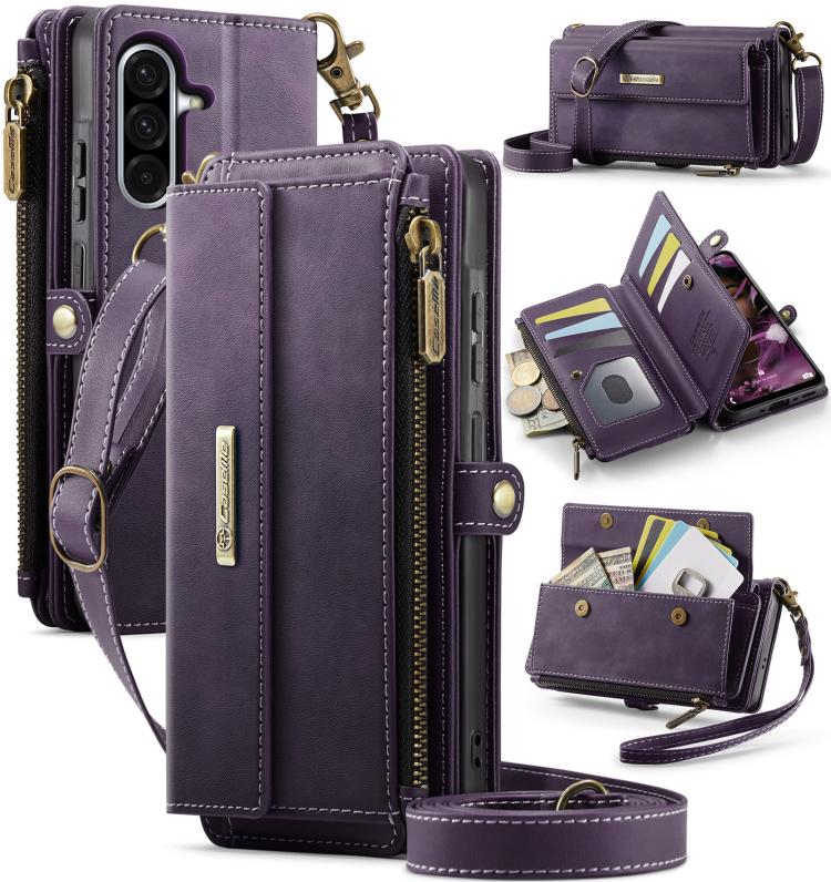 CaseMe RFID Blocking Zipper Wallet PU Leather Phone Case with Crossbody Strap - For Samsung Galaxy S25 Edge / A56 / A16 / S25 Ultra
