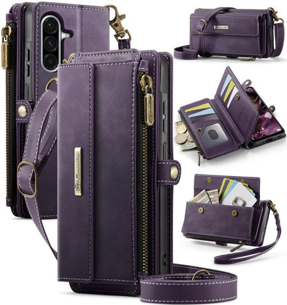CaseMe RFID Blocking Zipper Wallet PU Leather Phone Case with Crossbody Strap - For Samsung Galaxy S25 Edge / A56 / A16 / S25 Ultra