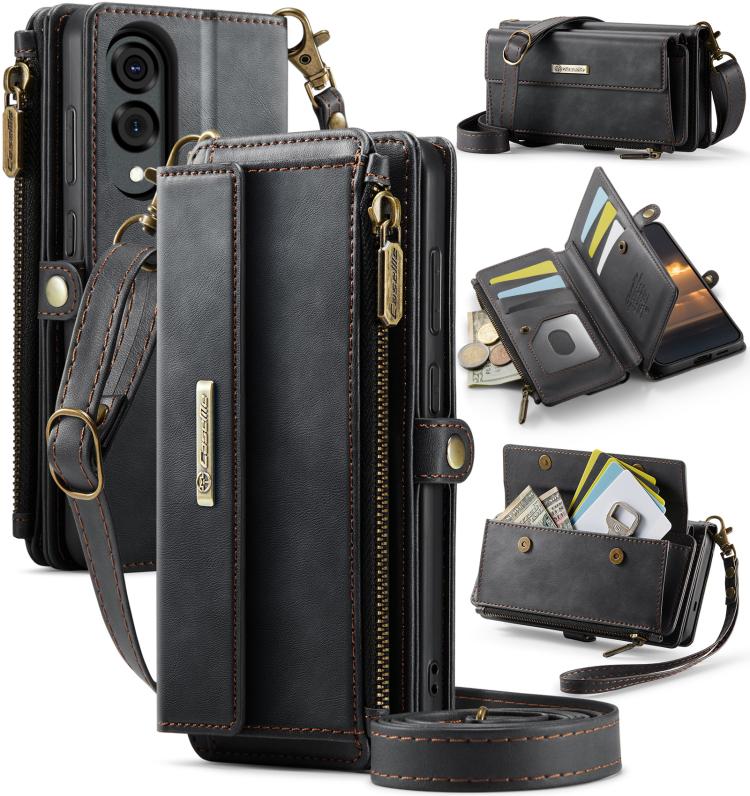 CaseMe RFID Blocking Zipper Wallet PU Leather Phone Case with Crossbody Strap - For Samsung Galaxy S25 Edge / A56 / A16 / S25 Ultra