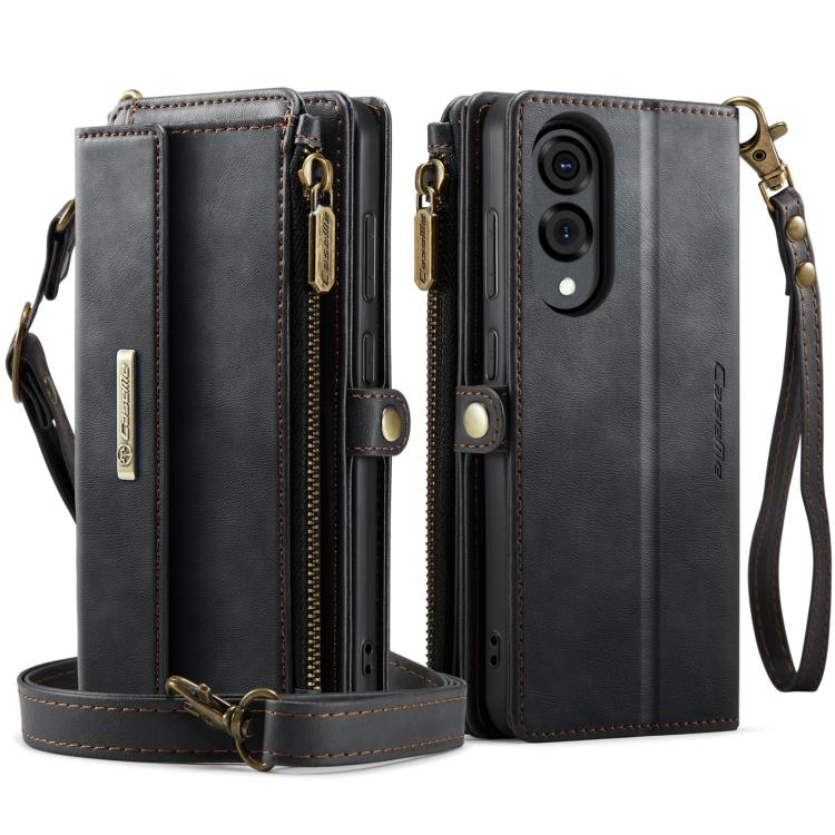 CaseMe RFID Blocking Zipper Wallet PU Leather Phone Case with Crossbody Strap - For Samsung Galaxy S25 Edge / A56 / A16 / S25 Ultra