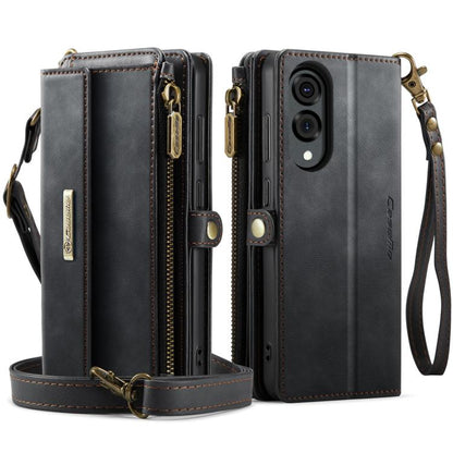 CaseMe RFID Blocking Zipper Wallet PU Leather Phone Case with Crossbody Strap - For Samsung Galaxy S25 Edge / A56 / A16 / S25 Ultra