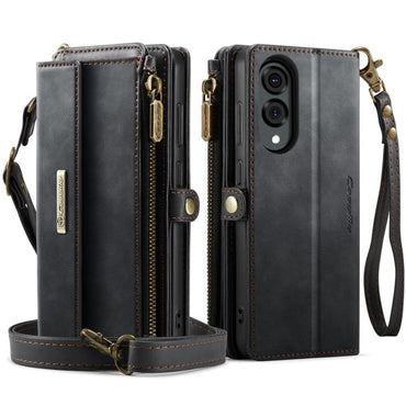 CaseMe RFID Blocking Zipper Wallet PU Leather Phone Case with Crossbody Strap - For Samsung Galaxy S25 Edge / A56 / A16 / S25 Ultra