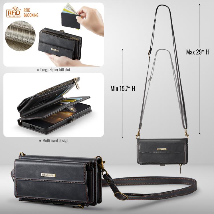 CaseMe RFID Blocking Zipper Wallet PU Leather Phone Case with Crossbody Strap - For Samsung Galaxy S25 Edge / A56 / A16 / S25 Ultra