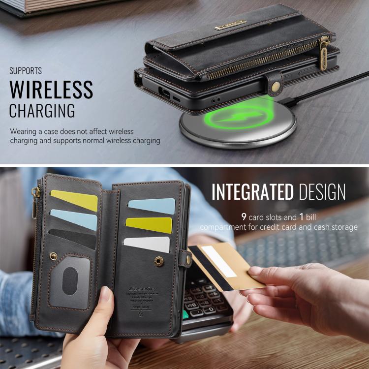 CaseMe RFID Blocking Zipper Wallet PU Leather Phone Case with Crossbody Strap - For Samsung Galaxy S25 Edge / A56 / A16 / S25 Ultra
