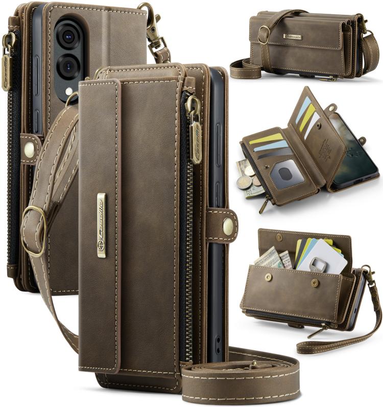 CaseMe RFID Blocking Zipper Wallet PU Leather Phone Case with Crossbody Strap - For Samsung Galaxy S25 Edge / A56 / A16 / S25 Ultra