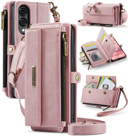 CaseMe RFID Blocking Zipper Wallet PU Leather Phone Case with Crossbody Strap - For Samsung Galaxy S25 Edge / A56 / A16 / S25 Ultra