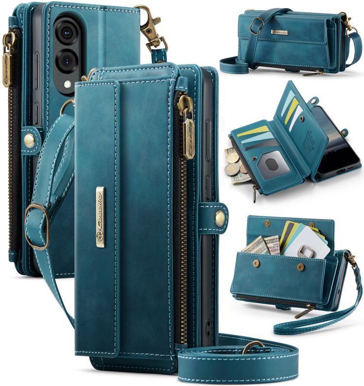 CaseMe RFID Blocking Zipper Wallet PU Leather Phone Case with Crossbody Strap - For Samsung Galaxy S25 Edge / A56 / A16 / S25 Ultra