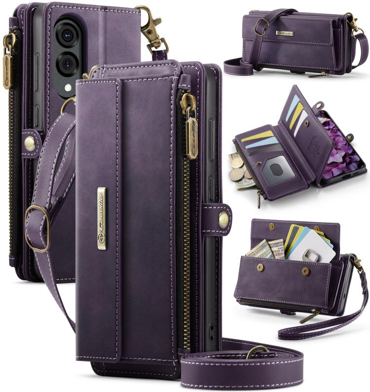 CaseMe RFID Blocking Zipper Wallet PU Leather Phone Case with Crossbody Strap - For Samsung Galaxy S25 Edge / A56 / A16 / S25 Ultra