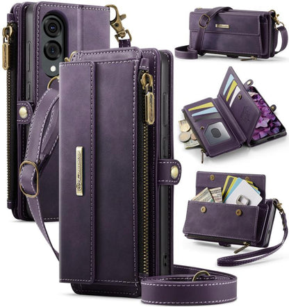 CaseMe RFID Blocking Zipper Wallet PU Leather Phone Case with Crossbody Strap - For Samsung Galaxy S25 Edge / A56 / A16 / S25 Ultra