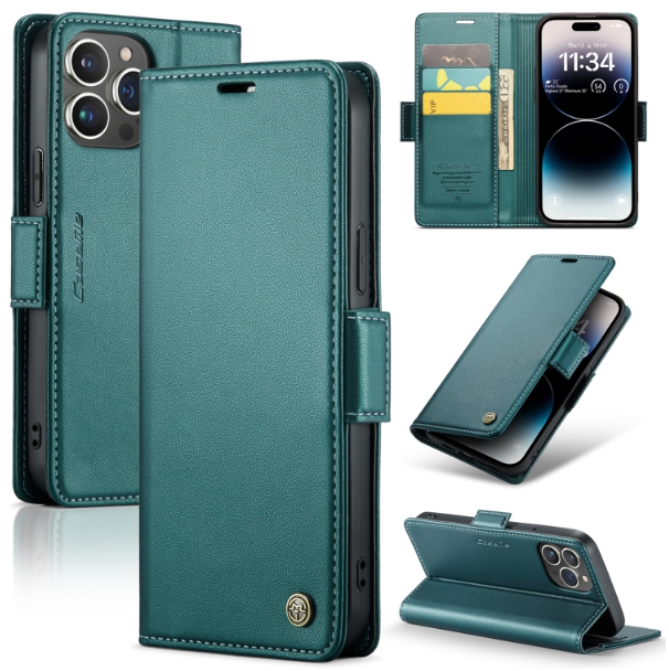 CaseMe Butterfly Buckle Litchi Texture RFID Anti-theft Wallet Case - For iPhone 14 Pro Max - mosaccessories