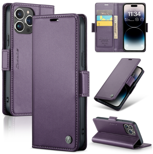 CaseMe Butterfly Buckle Litchi Texture RFID Anti-theft Wallet Case - For iPhone 14 Pro Max - mosaccessories