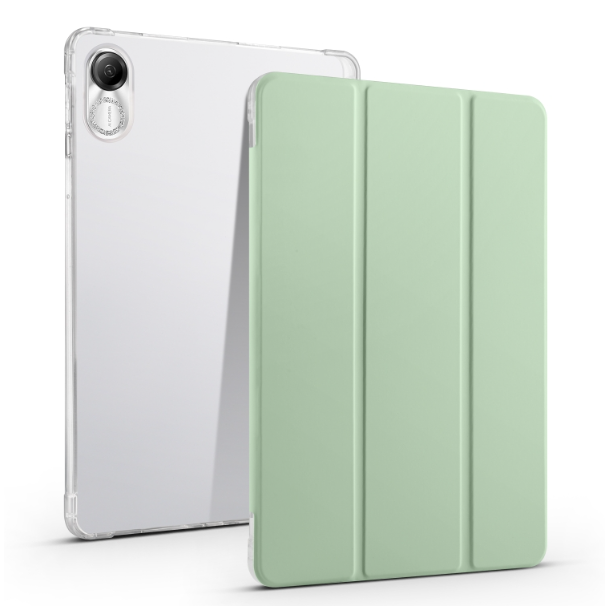 3-folding Transparent TPU Smart Leather Tablet Case Matcha Green - For Honor Pad X9 / Pad X8 Pro - MosAccessories