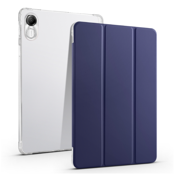 3-folding Transparent TPU Smart Leather Tablet Case Dark Blue - For Honor Pad X9 / Pad X8 Pro - MosAccessories