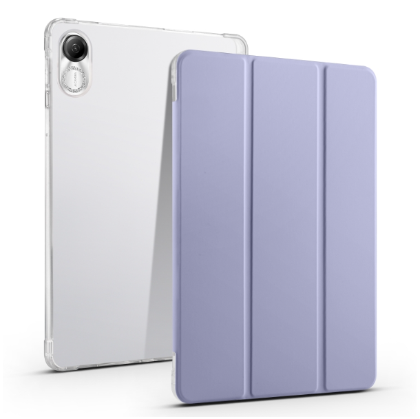 3-folding Transparent TPU Smart Leather Tablet Case Purple - For Honor Pad X9 / Pad X8 Pro - MosAccessories