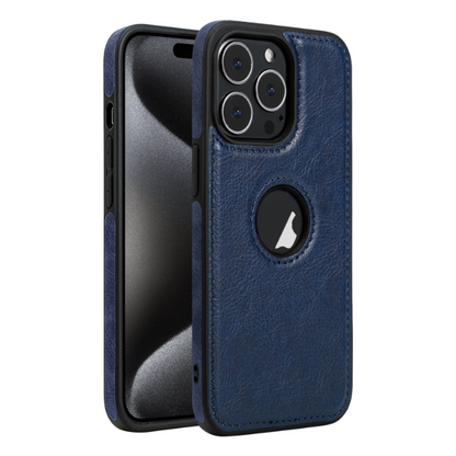 PU Leather Texture Stitching Blue Phone Case - For iPhone 15 Pro Max - MosAccessories