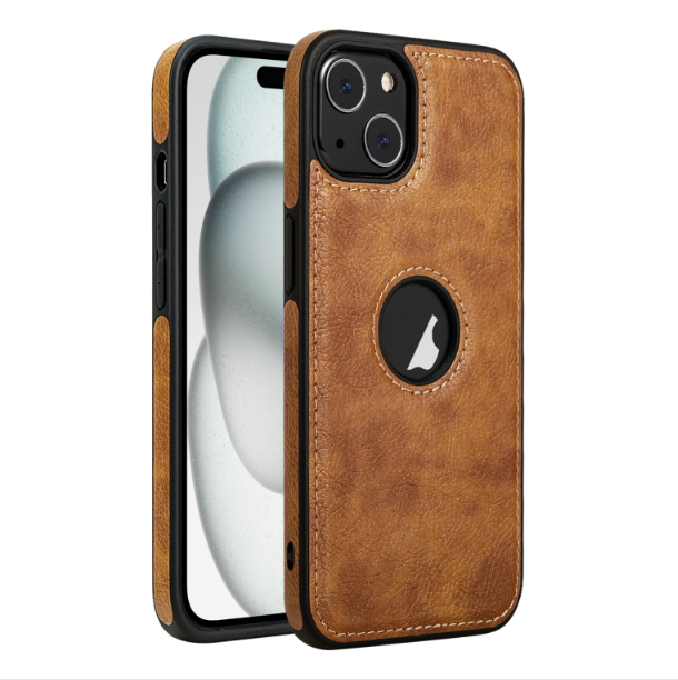 PU Leather Texture Stitching Brown Phone Case - For iPhone 15 - MosAccessories