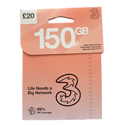 Three Pay As You Go Sim Card £20 - mosaccessories.co.uk