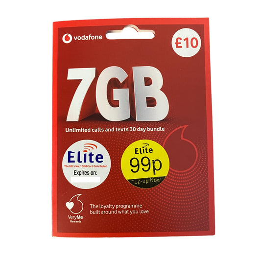 Vodafone Pay As You Go Sim Card 30 Day Bundle Back - £10 - MosAccessories.co.uk