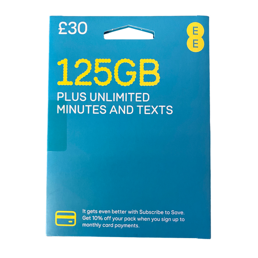 EE Pay As You Go Sim Card - £30 Subscription Pack Front - MosAccessories.co.uk