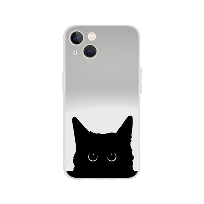 Black Cat Cute Stare Flexi Case Cover - For iPhone 15 / 14 / 13 / 12 / 11 / X / 8 / 7 Series