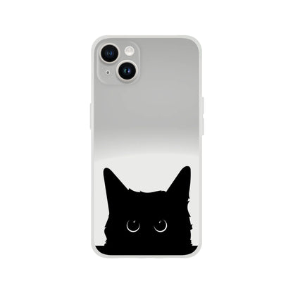 Black Cat Cute Stare Flexi Case Cover - For iPhone 15 / 14 / 13 / 12 / 11 / X / 8 / 7 Series