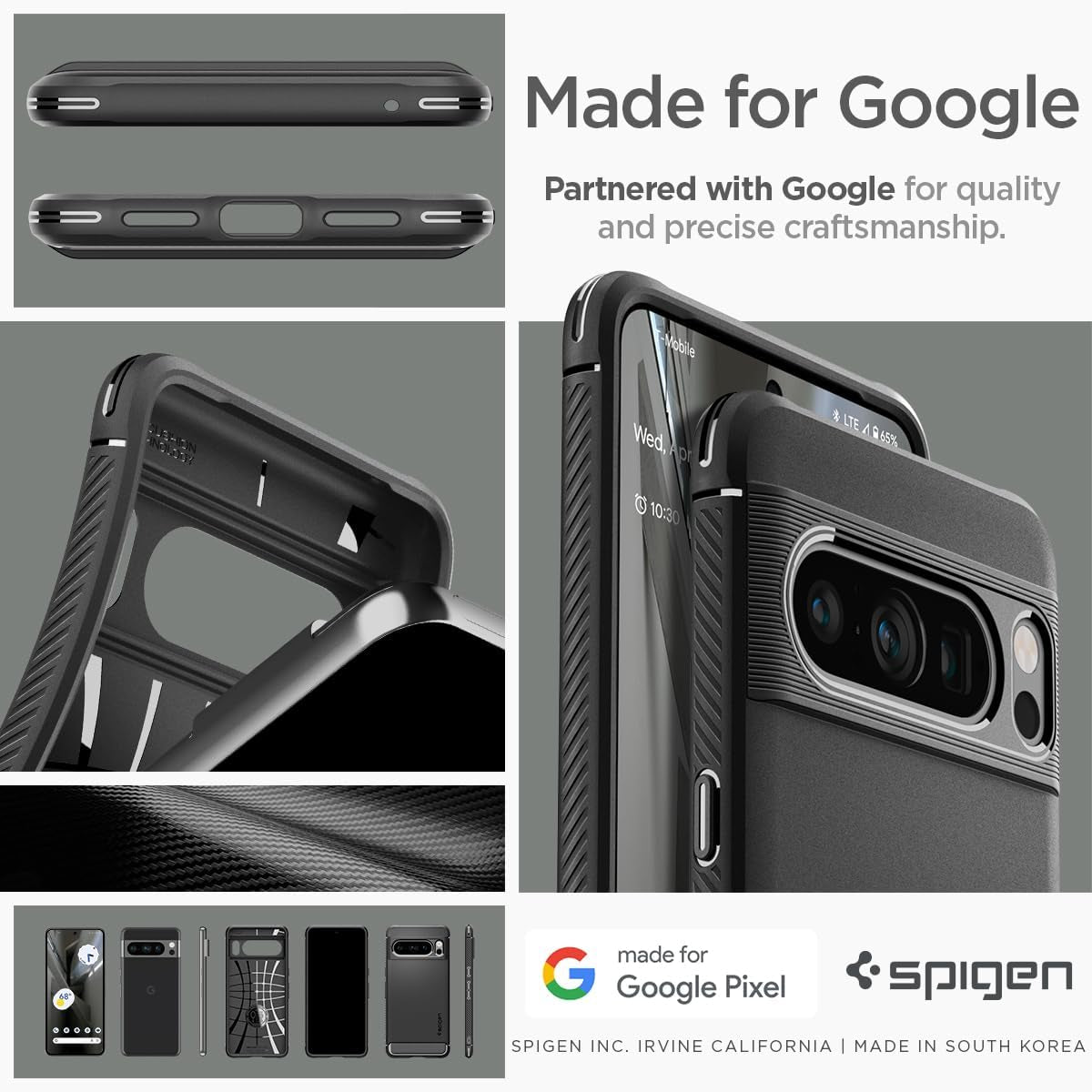 Spigen Rugged Armor Matte Black Case - For Google Pixel 8 Pro
