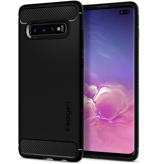 Spigen Rugged Armor Matte Black Case - For Samsung Galaxy S10+ - mosaccessories