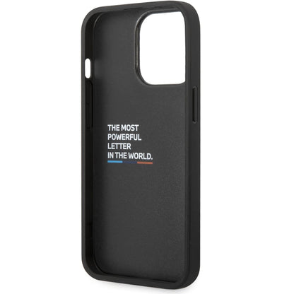 BMW Black with Tricolour Bottom Lines PU Leather M Collection Case - For iPhone 14 Pro Max - mosaccessories