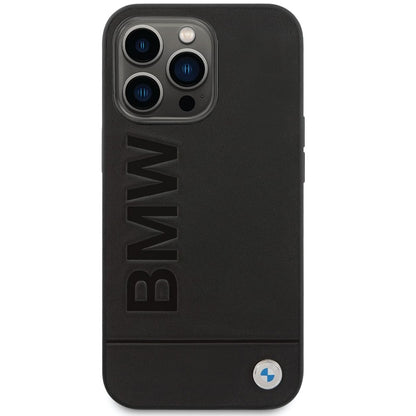 BMW Black Signature Logo Imprint Hard Phone Case - For iPhone 14 Pro Max Back View - mosaccessories