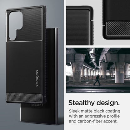 Spigen Rugged Armor Matte Black Case - For Samsung Galaxy S22 Ultra