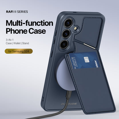 DUX DUCIS Rafi II Series RFID Case Card Holder Kickstand Blue Phone Cover - For Samsung Galaxy S24