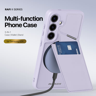 DUX DUCIS Rafi II Series RFID Case Card Holder Kickstand Purple Phone Cover - For Samsung Galaxy S24
