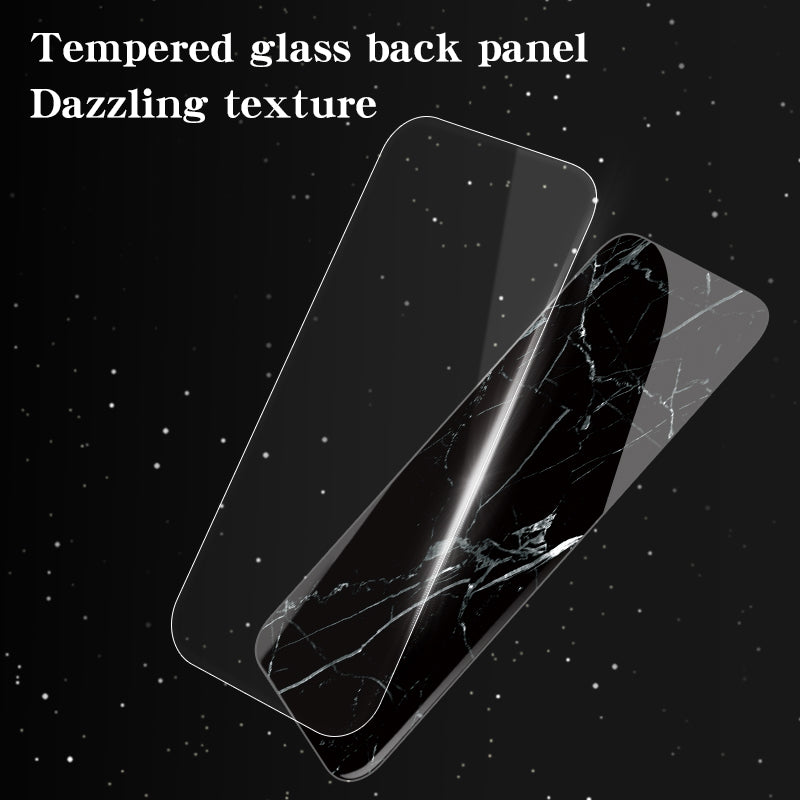 Tempered Glass + PC + TPU White Marble Pattern Printing Back Shell - For Samsung Galaxy S24