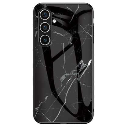 Tempered Glass + PC + TPU Black Marble Pattern Printing Back Shell - For Samsung Galaxy S24