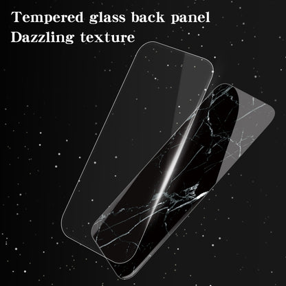 Tempered Glass + PC + TPU Black Marble Pattern Printing Back Shell - For Samsung Galaxy S24