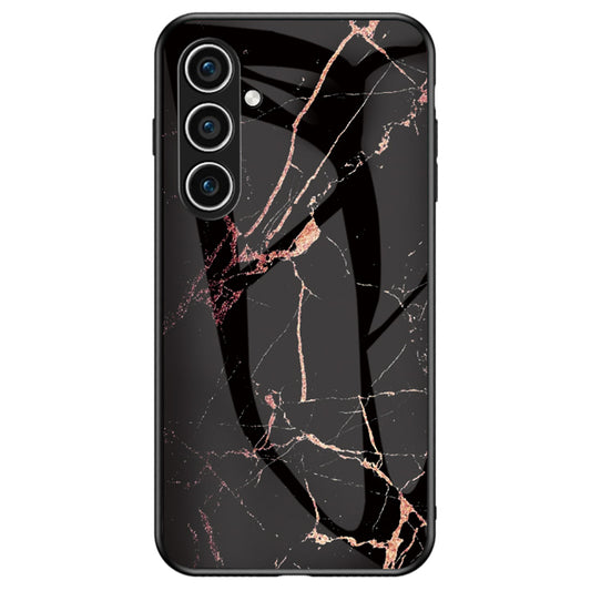 Tempered Glass + PC + TPU Gold Black Marble Pattern Printing Back Shell - For Samsung Galaxy S24